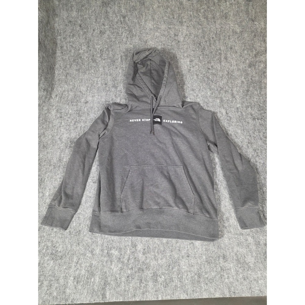 The North Face Mens L Hoodie Gray Never Stop Exploring Box Logo Fleece Pullover